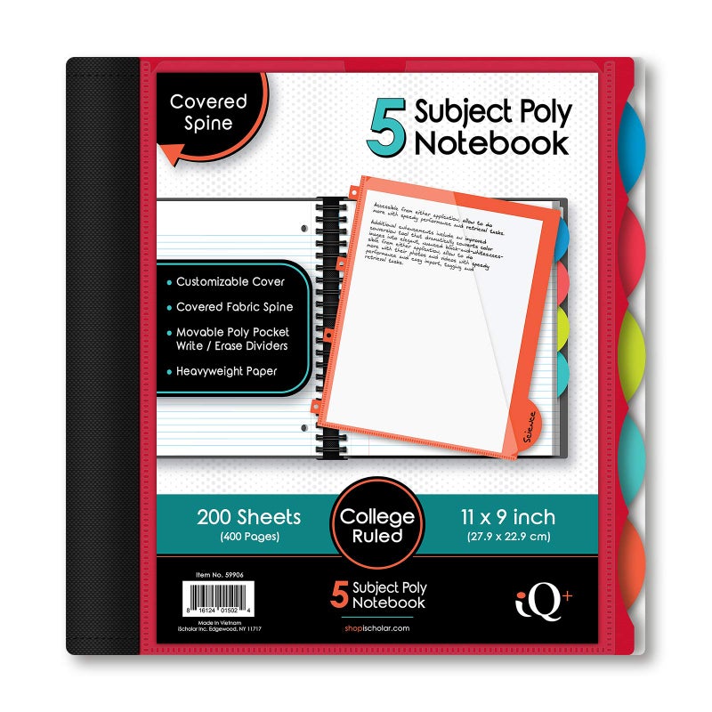 iScholar iQ 5-Subject Poly Cover Wirebound Notebook  College Ruled  11 x 8.5 Inch Sheet Size  200 Sheets  Cover Color May Vary (59906) - Image 1